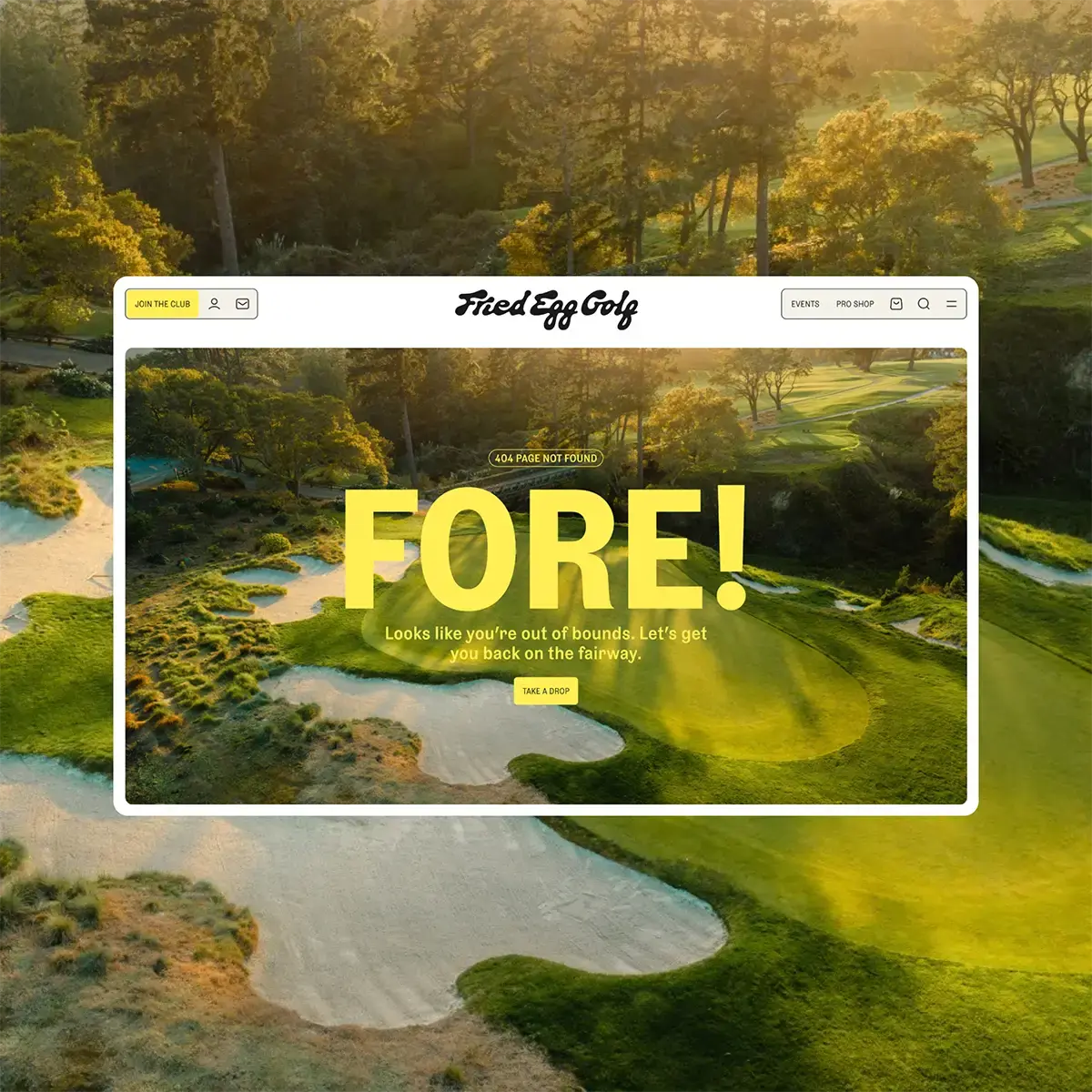 A beautiful golf course with the Fried Egg Golf Logo