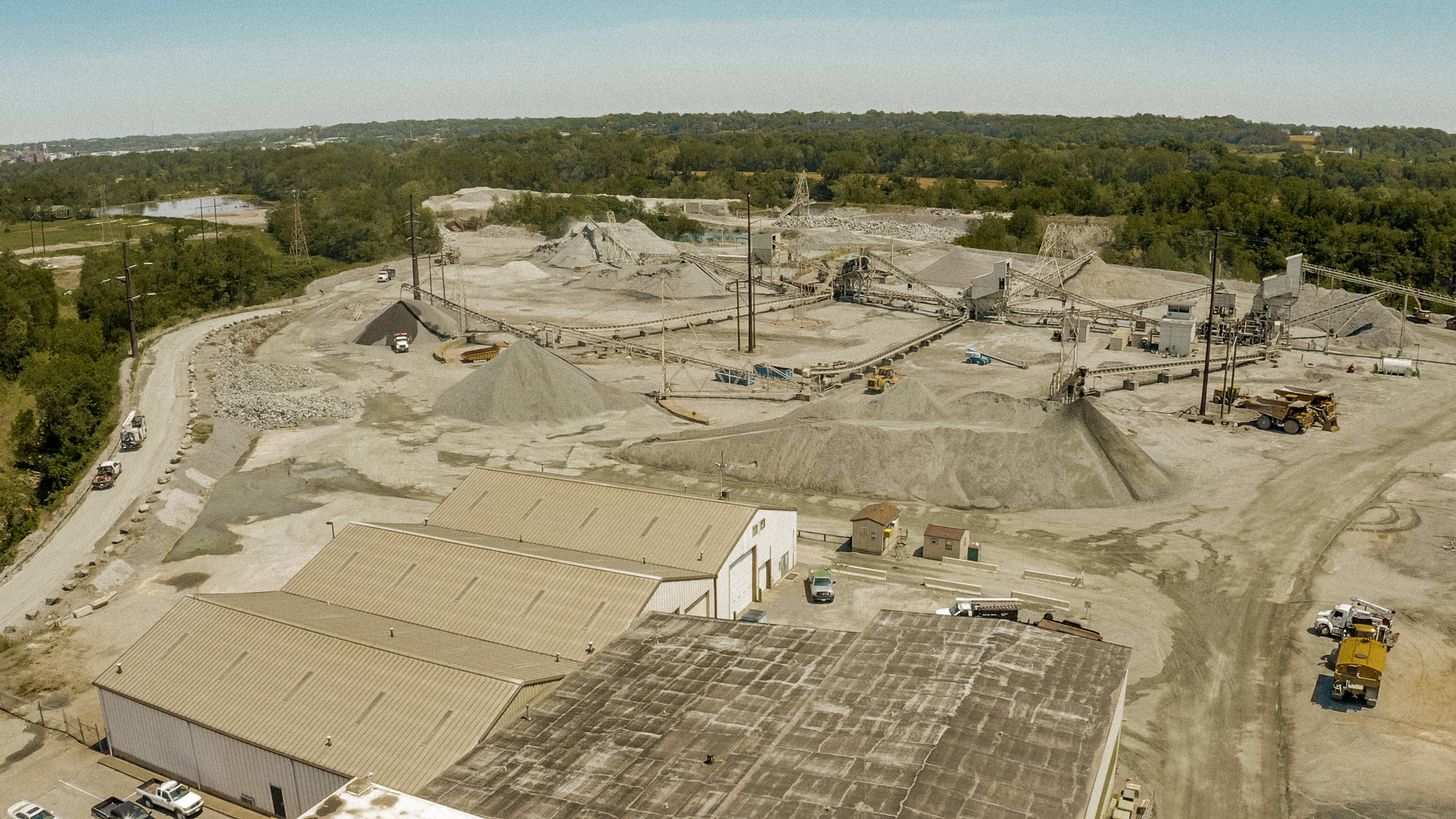 Shirley Gap 64: Wide aerial view of the materials site and surrounding roads.