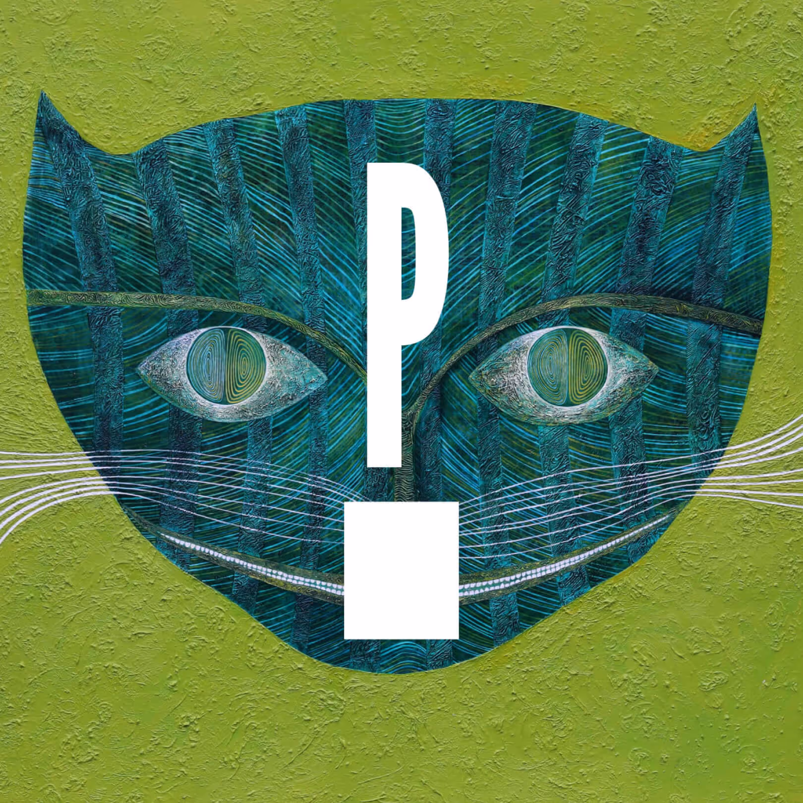Abstract green cat illustration featuring Platform Studios’ “P” mark at the center, integrating art and identity.