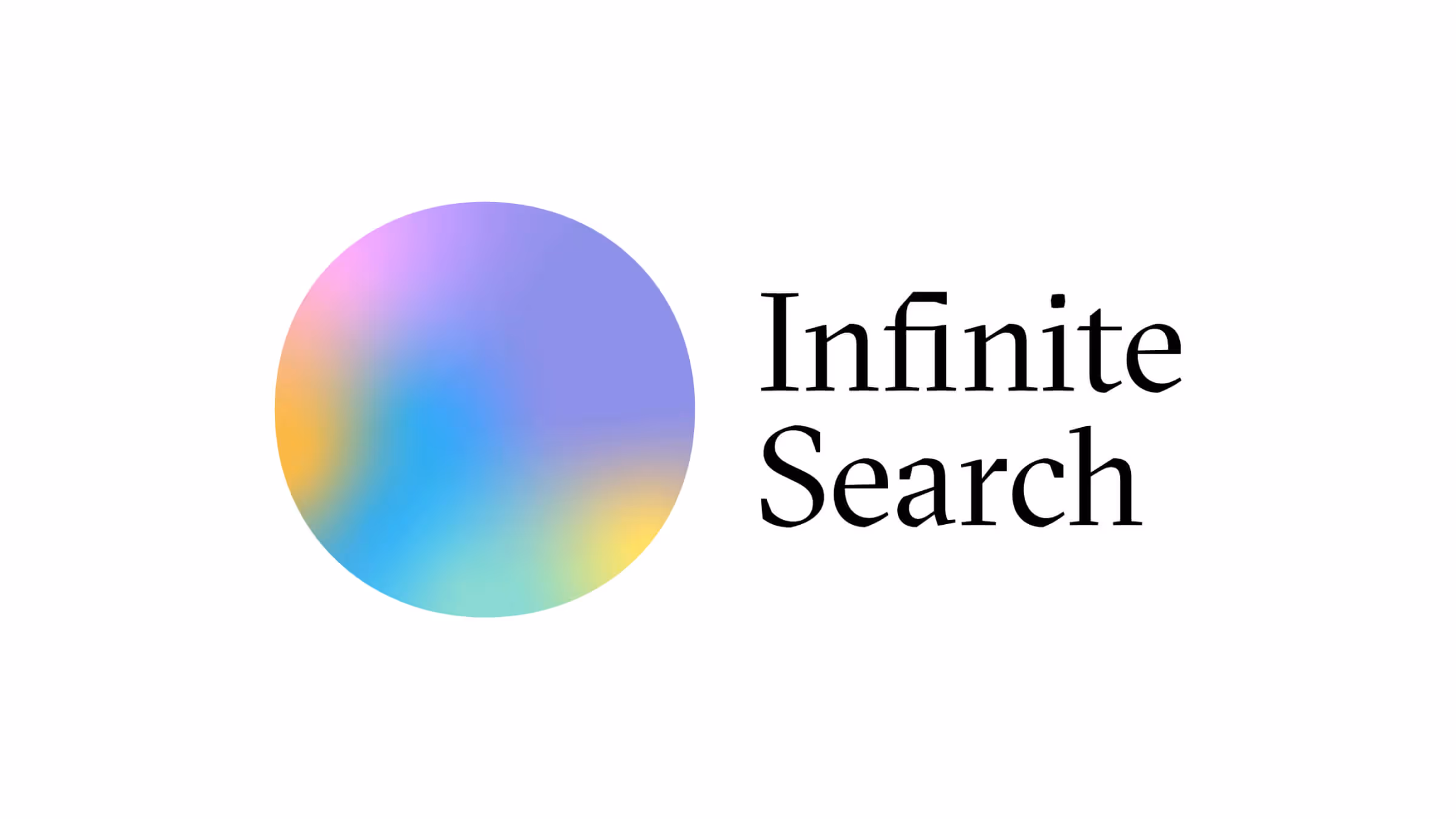 The Infinite Search logo displayed on white background — a luminous circular gradient paired with serif logotype in black, evoking clarity, warmth, and curiosity.