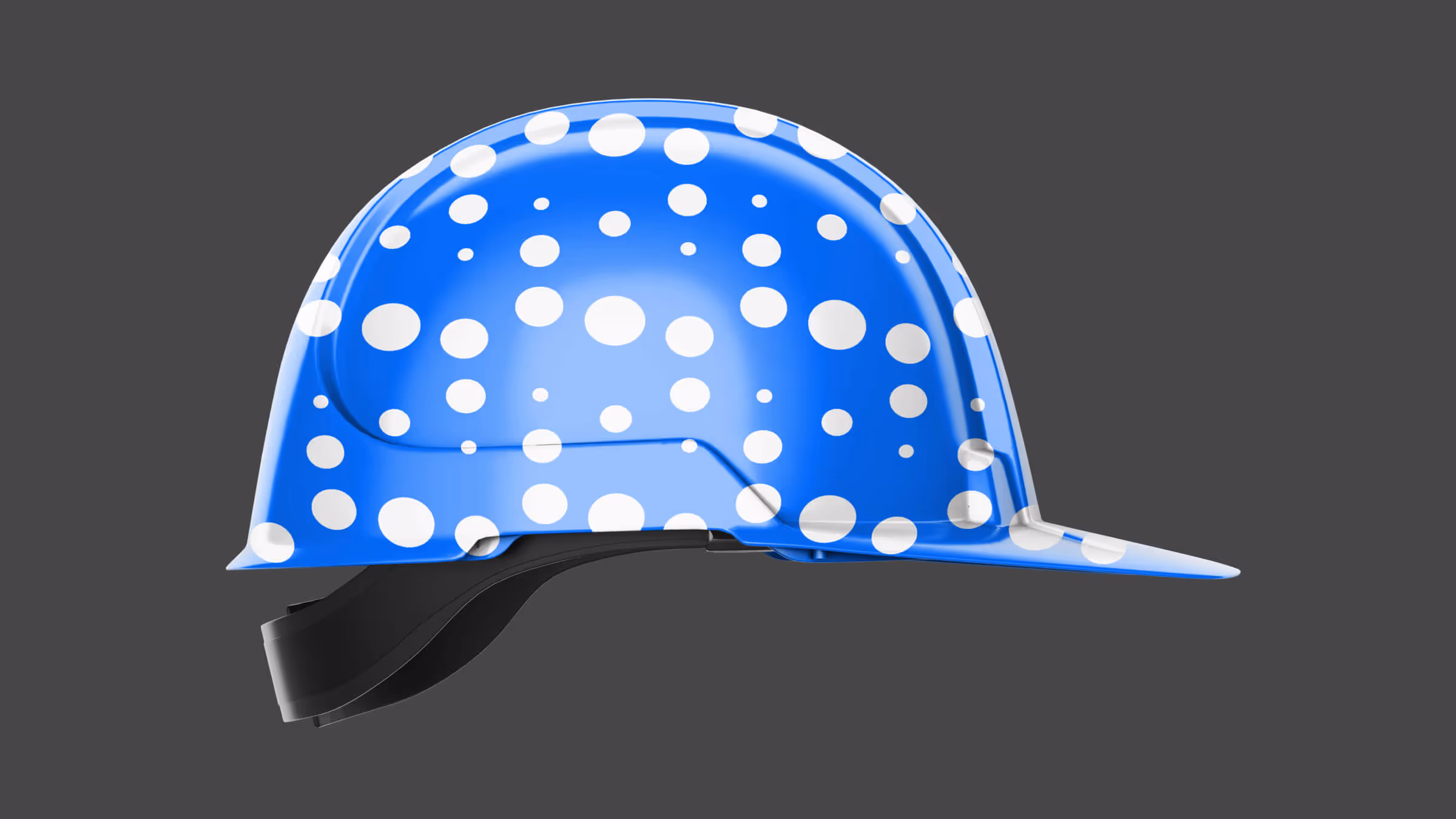 Blue construction hard hat featuring The Smart Agency white dot pattern