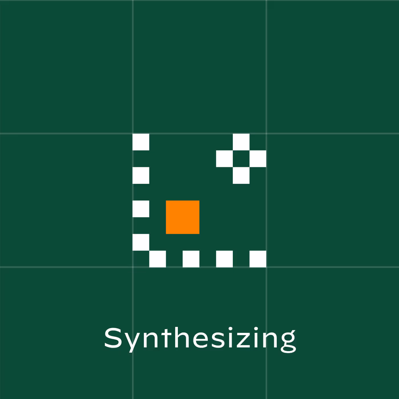 Synthesizing capability icon with orange square in L-shaped green and white pixel pattern on green background