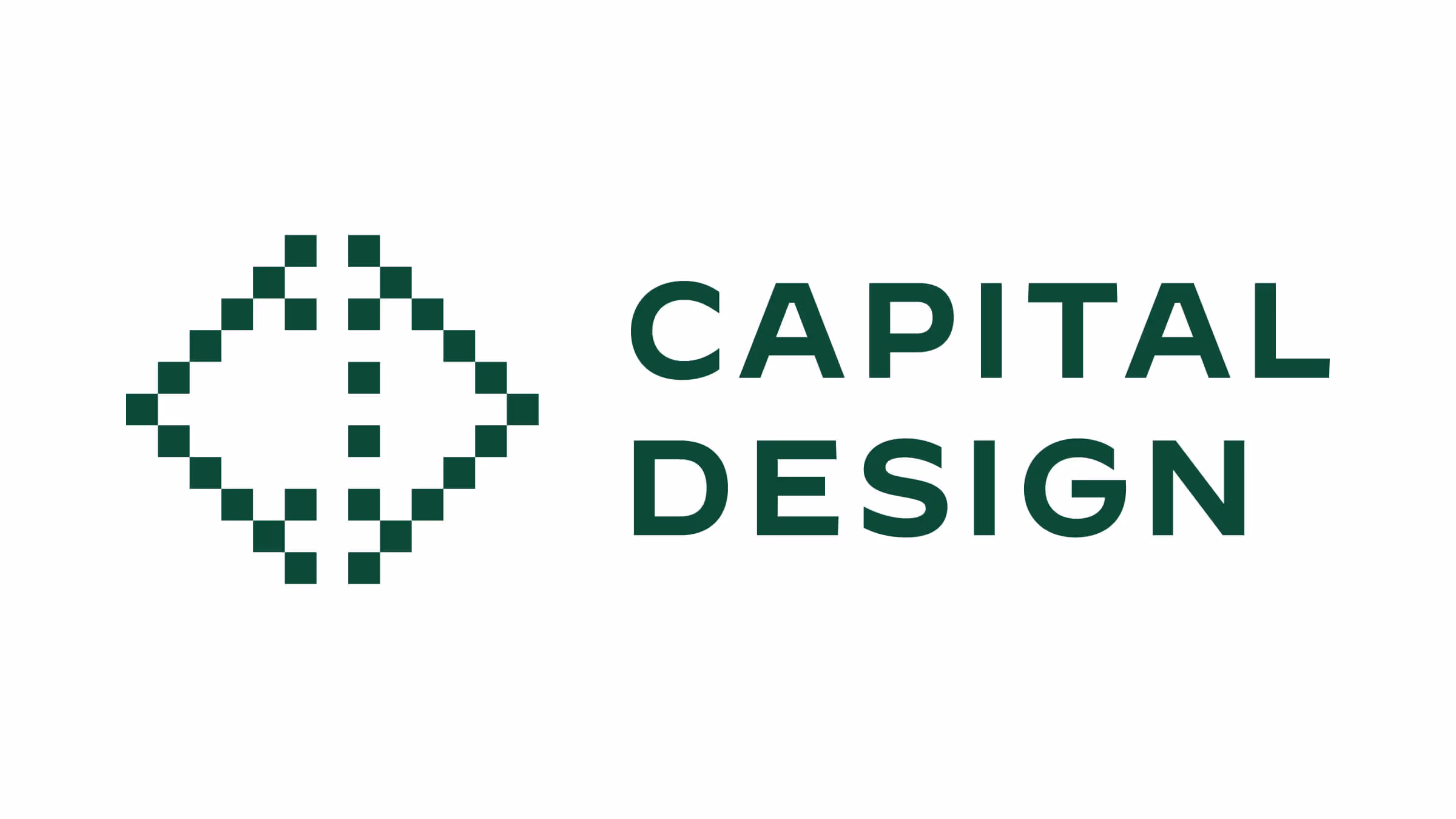 Capital Design horizontal logo with green pixelated diamond icon and wordmark