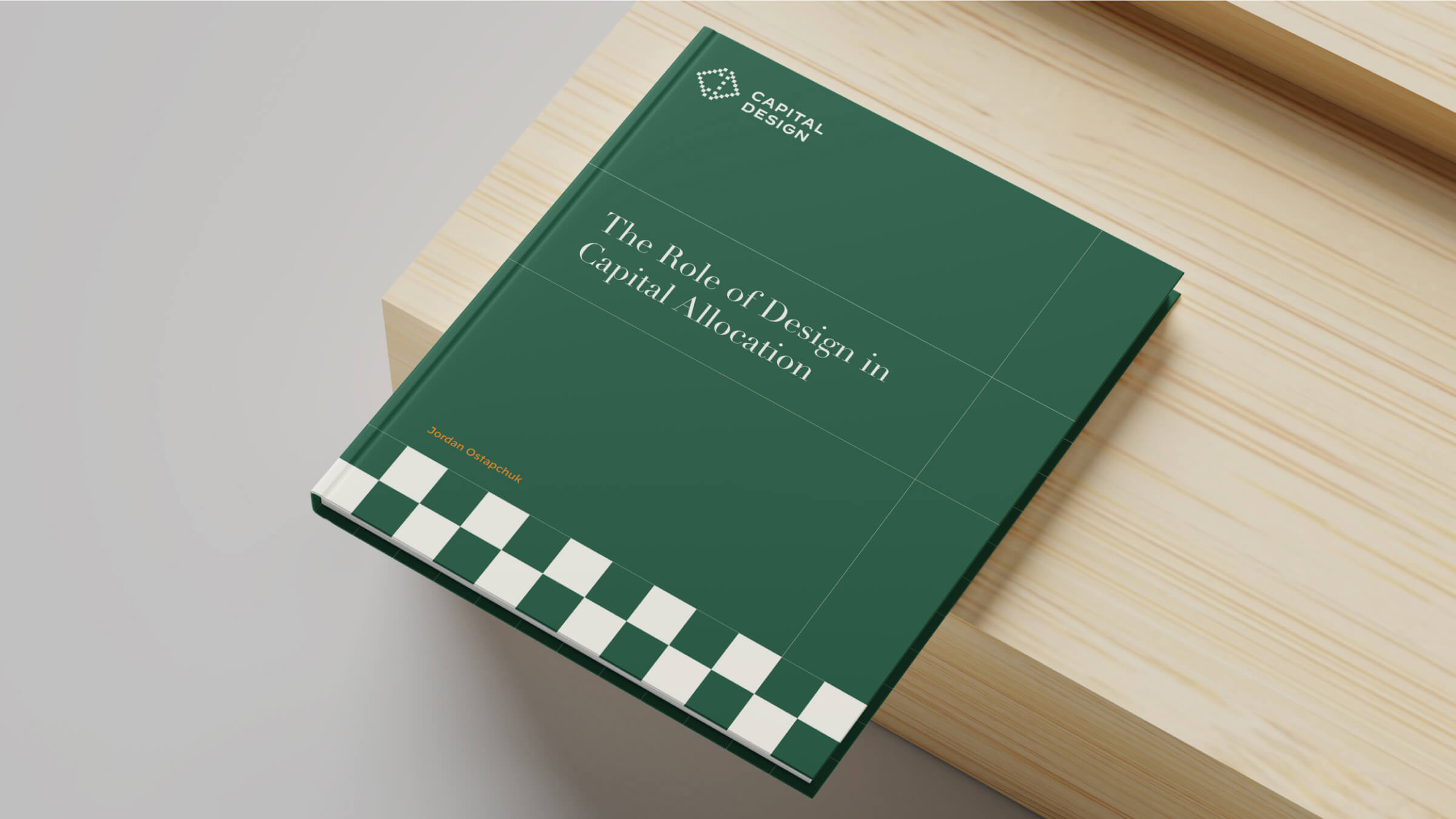 Capital Design academic research report titled "The Role of Design in Capital Allocation" with green cover and checkered pattern design element