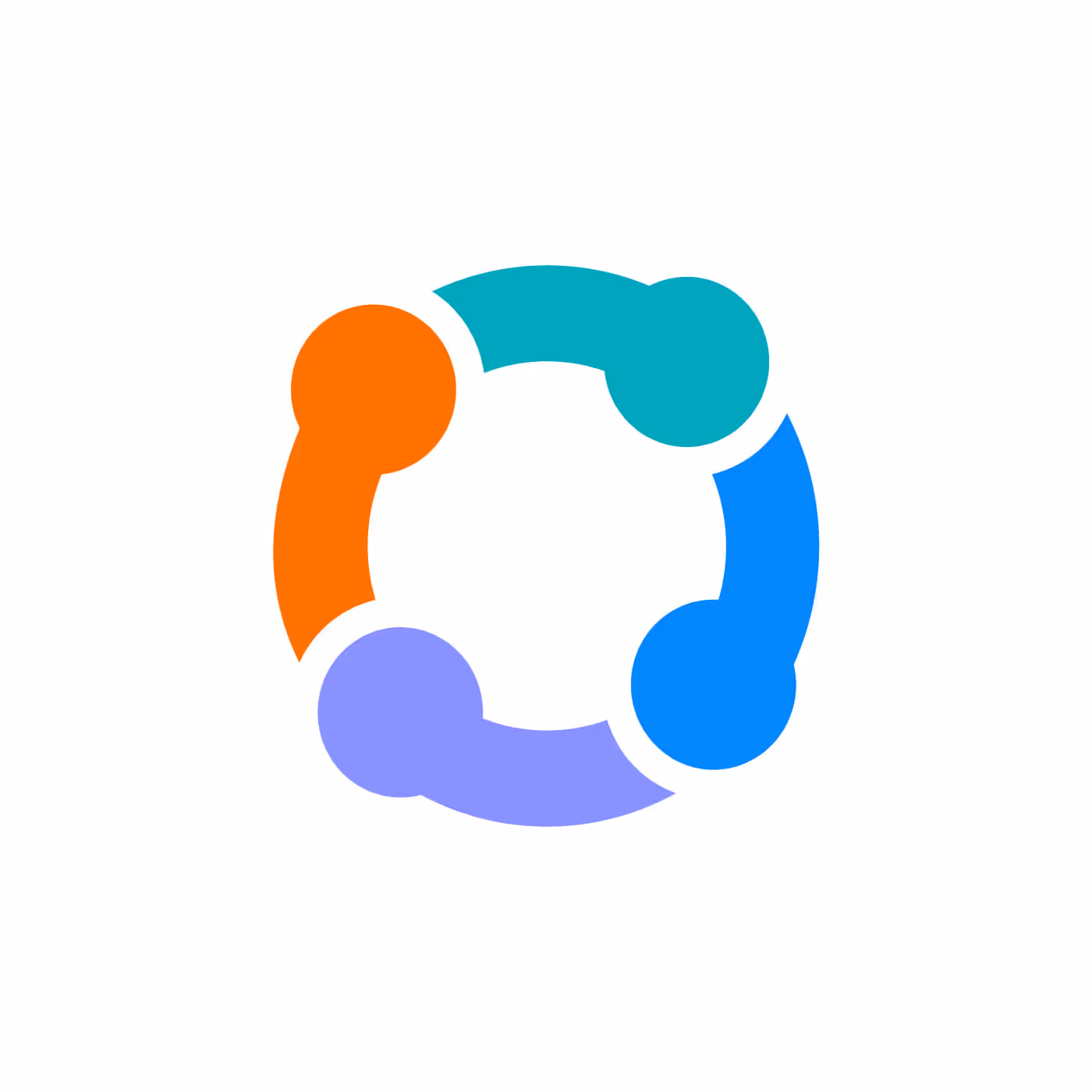 Modo Bio circular logo mark with four organic shapes in orange, teal, blue, and purple representing connection and care