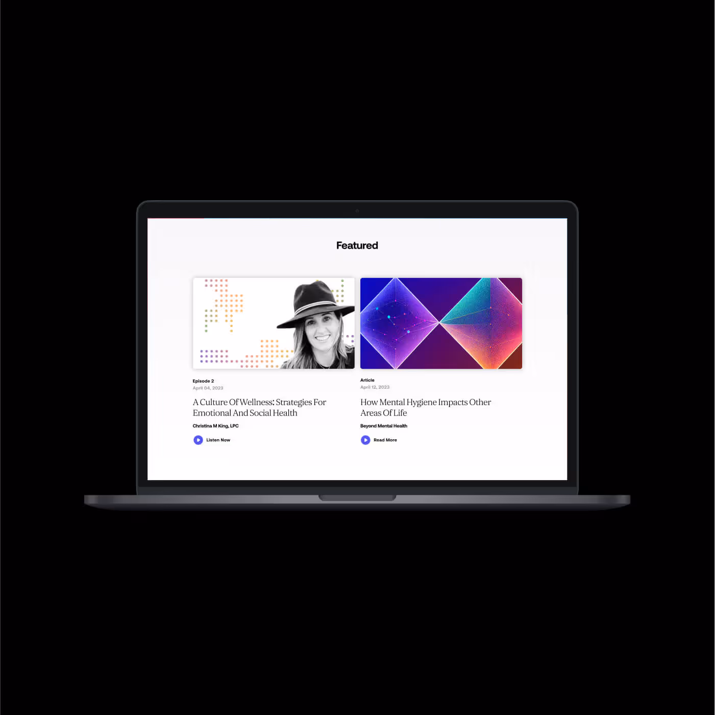 Modo Bio featured blog articles showing wellness strategies and health insights with gradient dot pattern accents