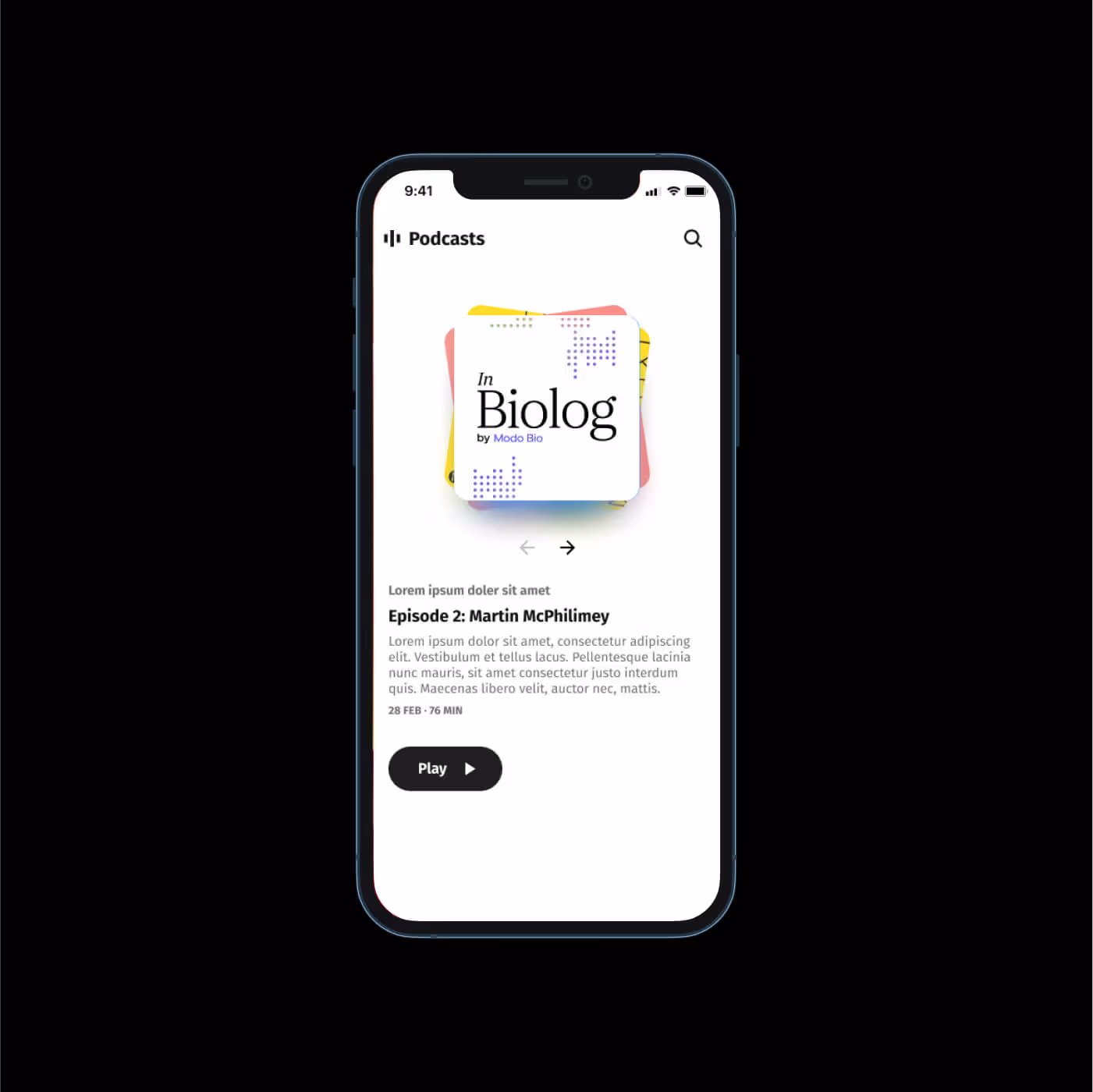 In Biolog podcast mobile interface showing Episode 2 with Martin McPhilimey and play button