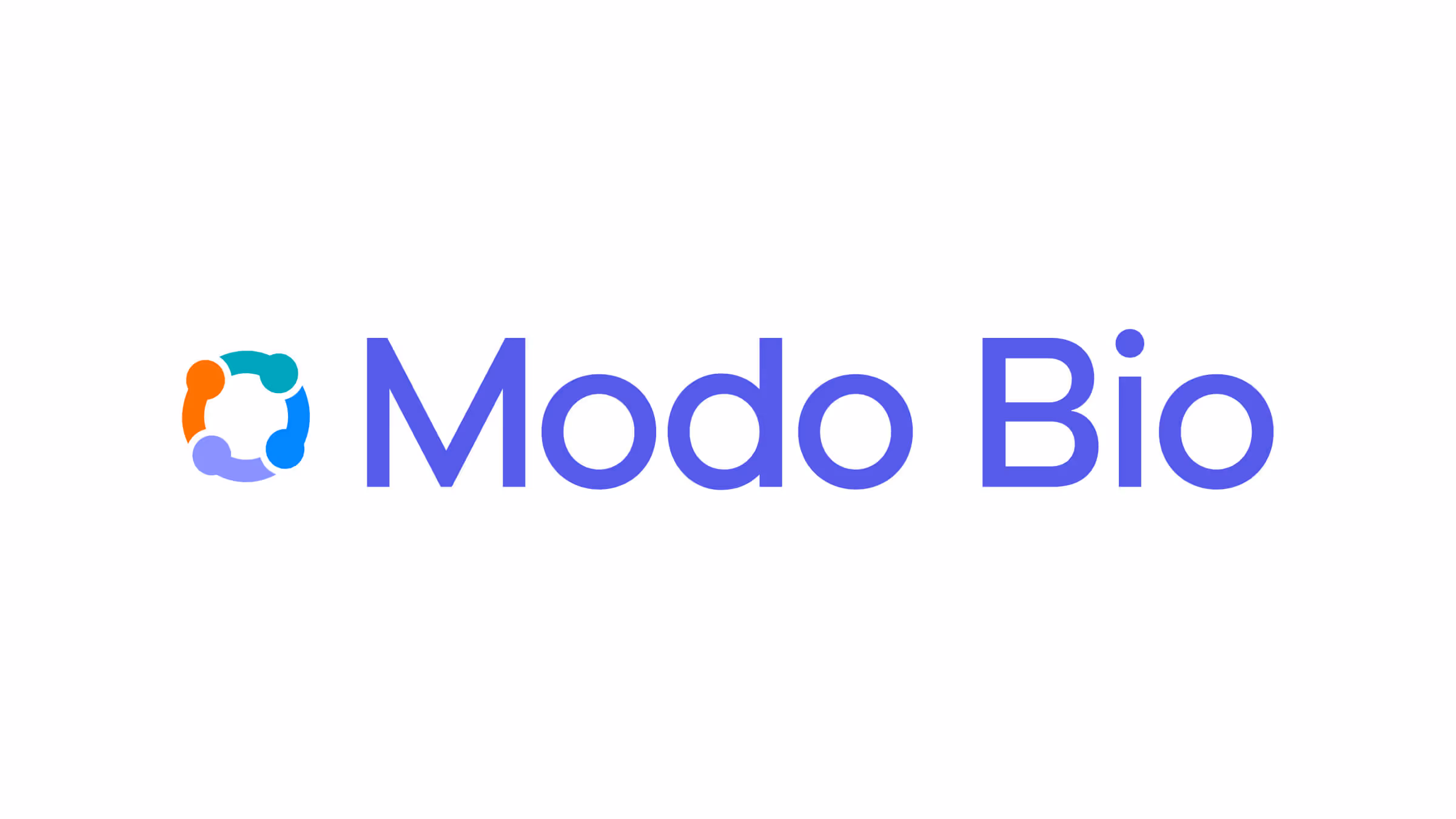 Modo Bio horizontal logo with circular icon and purple wordmark on white background
