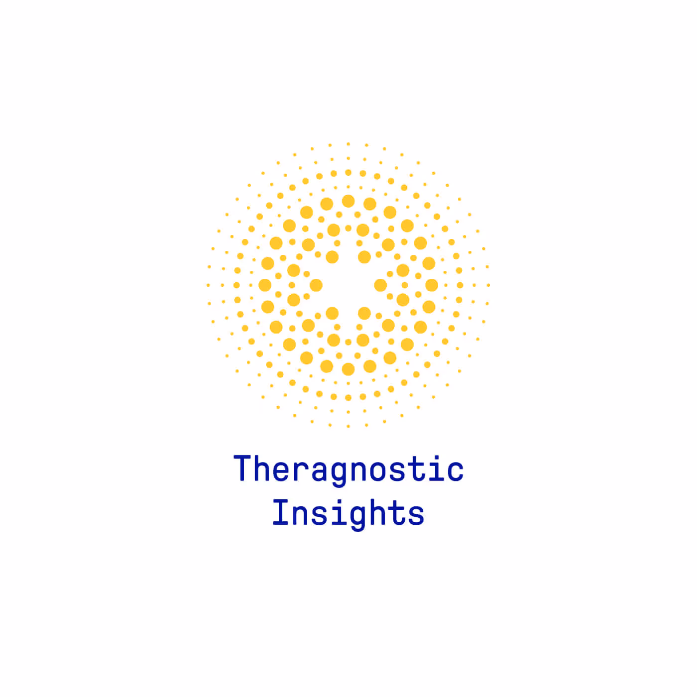 Theragnostic Insights stacked logo with circular gold dot pattern above blue wordmark