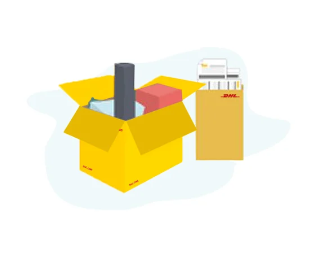 Image of DHL package and DHL Enveloppe
