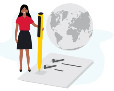 Image of a lady writting on a paper for DHL invoice