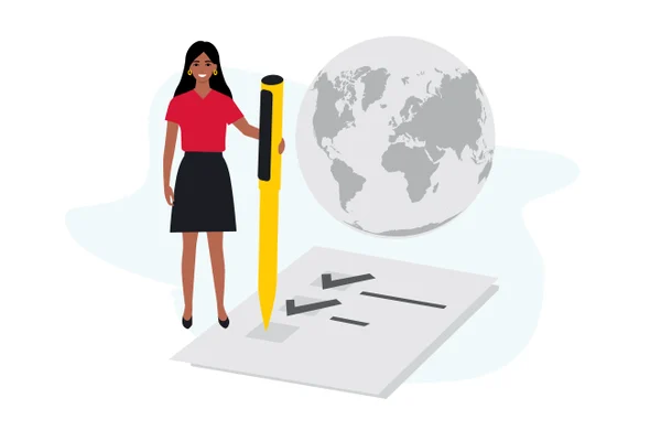 Image of a lady writting on a paper for DHL invoice