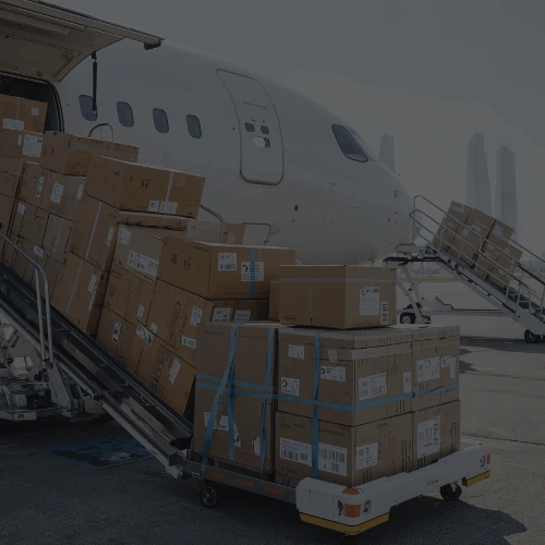 A Shipping plane for internaitonal shipping plane shown receiving boxes to be shipped