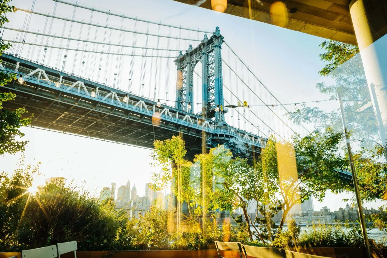 View of the Manhattan Bridge from Celestine's waterfront terrace