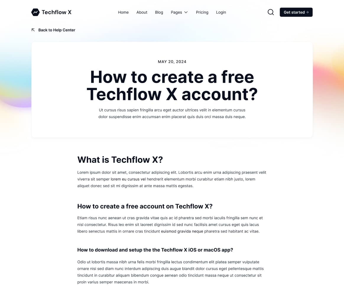 Techflow X - Help Center Single Page - Multi-Layout Saas Webflow Template