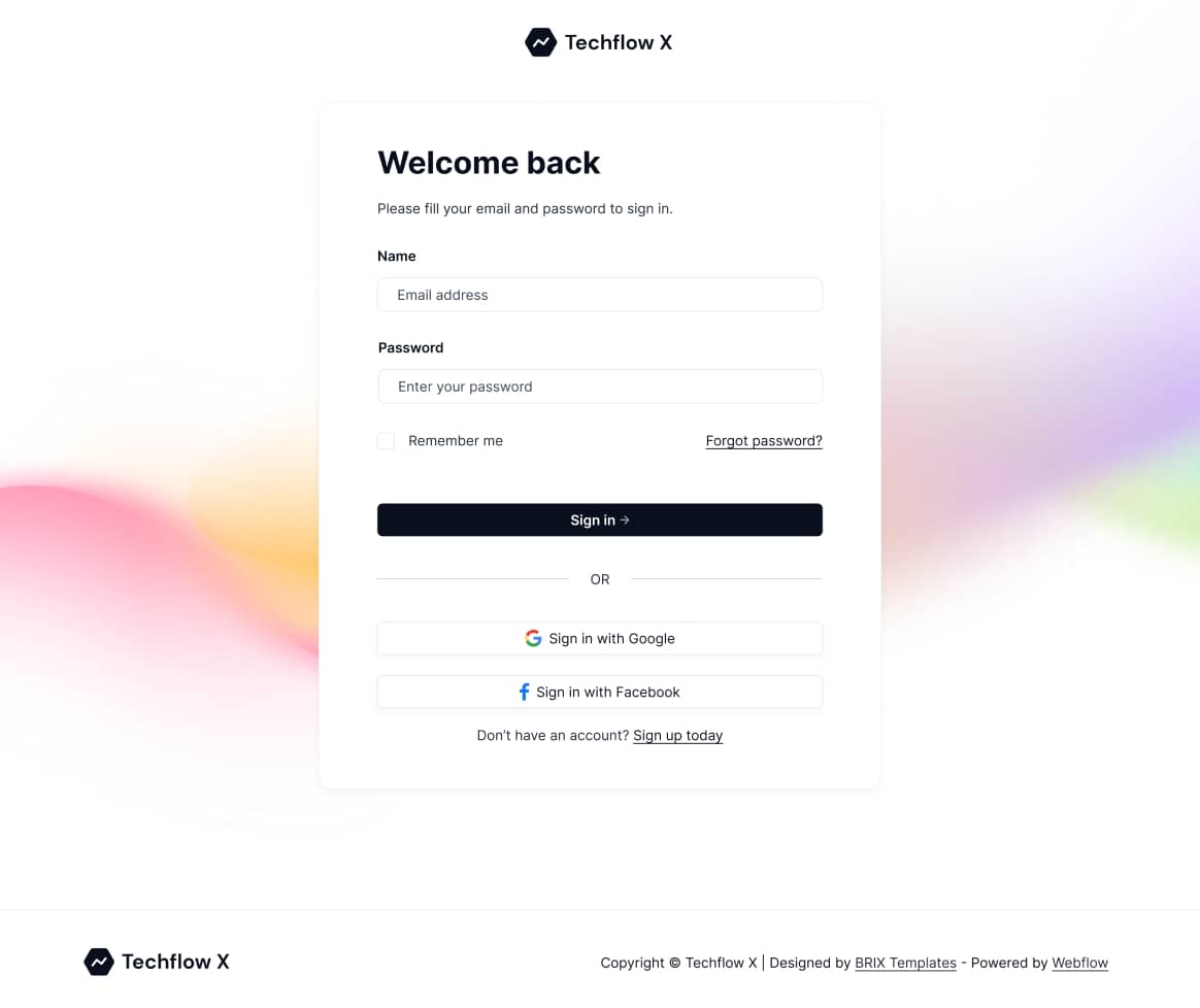Techflow X - Sign In Page - Multi-Layout Saas Webflow Template
