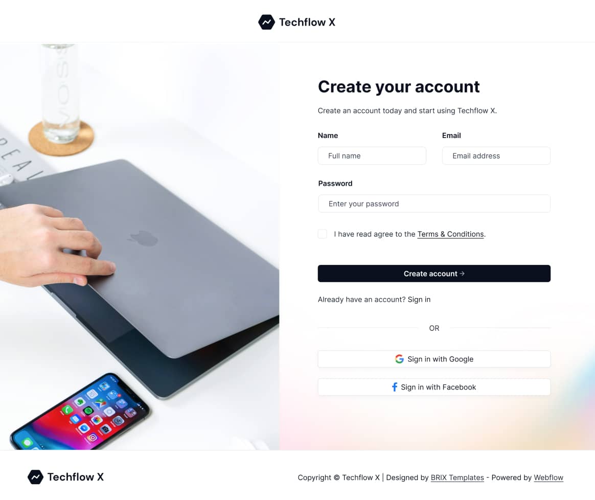 Techflow X - Sign Up Page - Multi-Layout Saas Webflow Template
