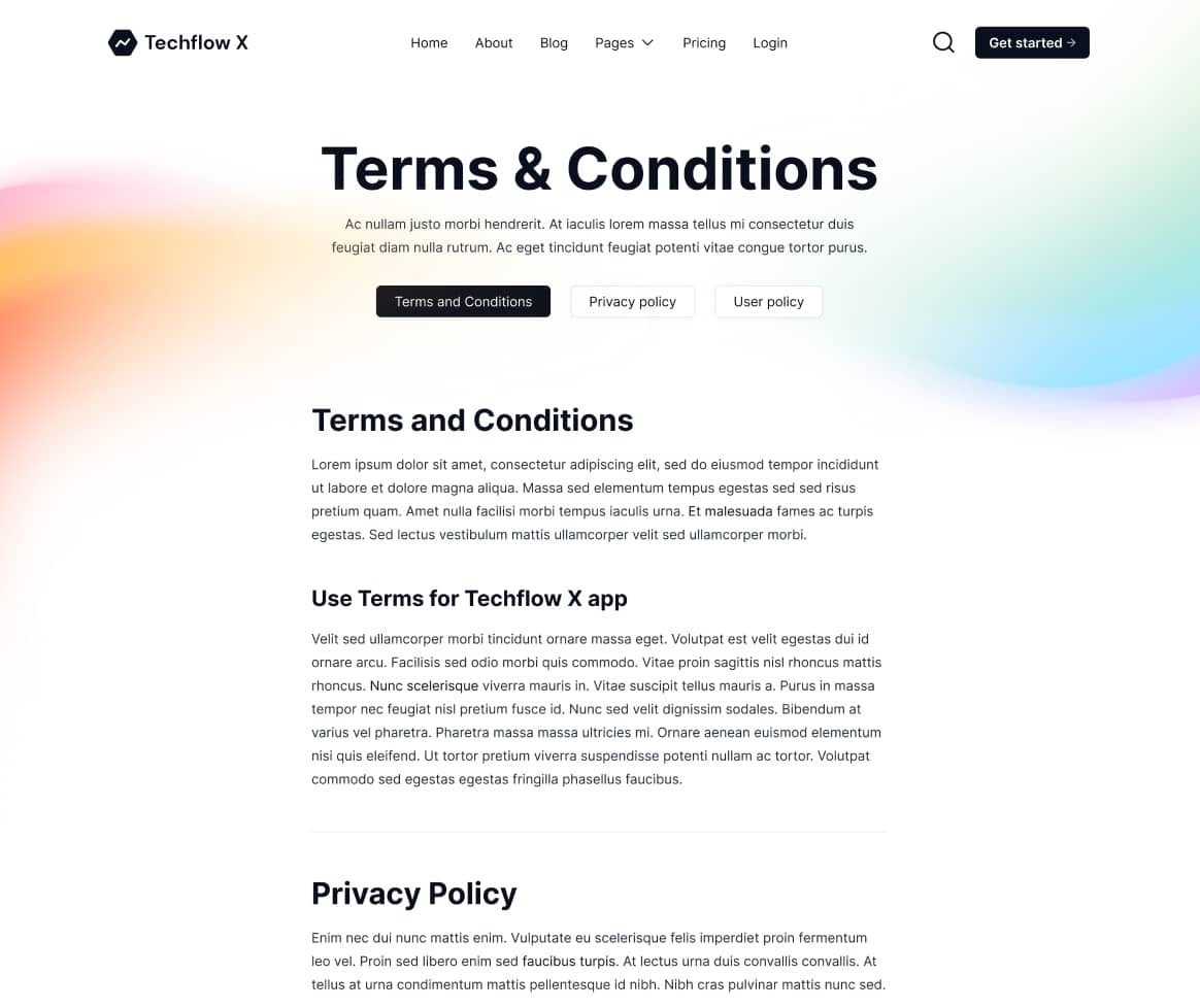 Techflow X - Terms and Conditions Page - Multi-Layout Saas Webflow Template