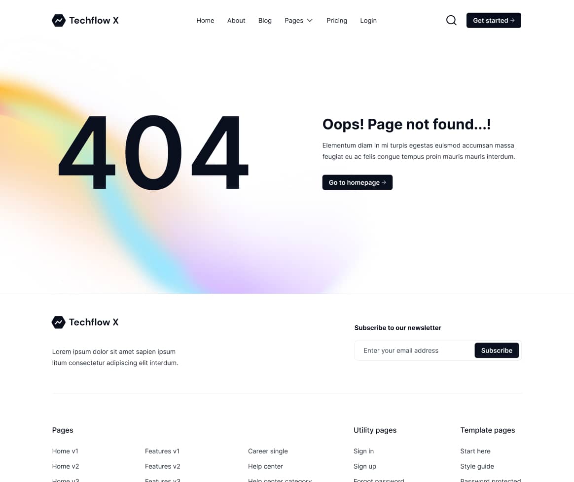 Techflow X - 404 Not Found Page - Multi-Layout Saas Webflow Template