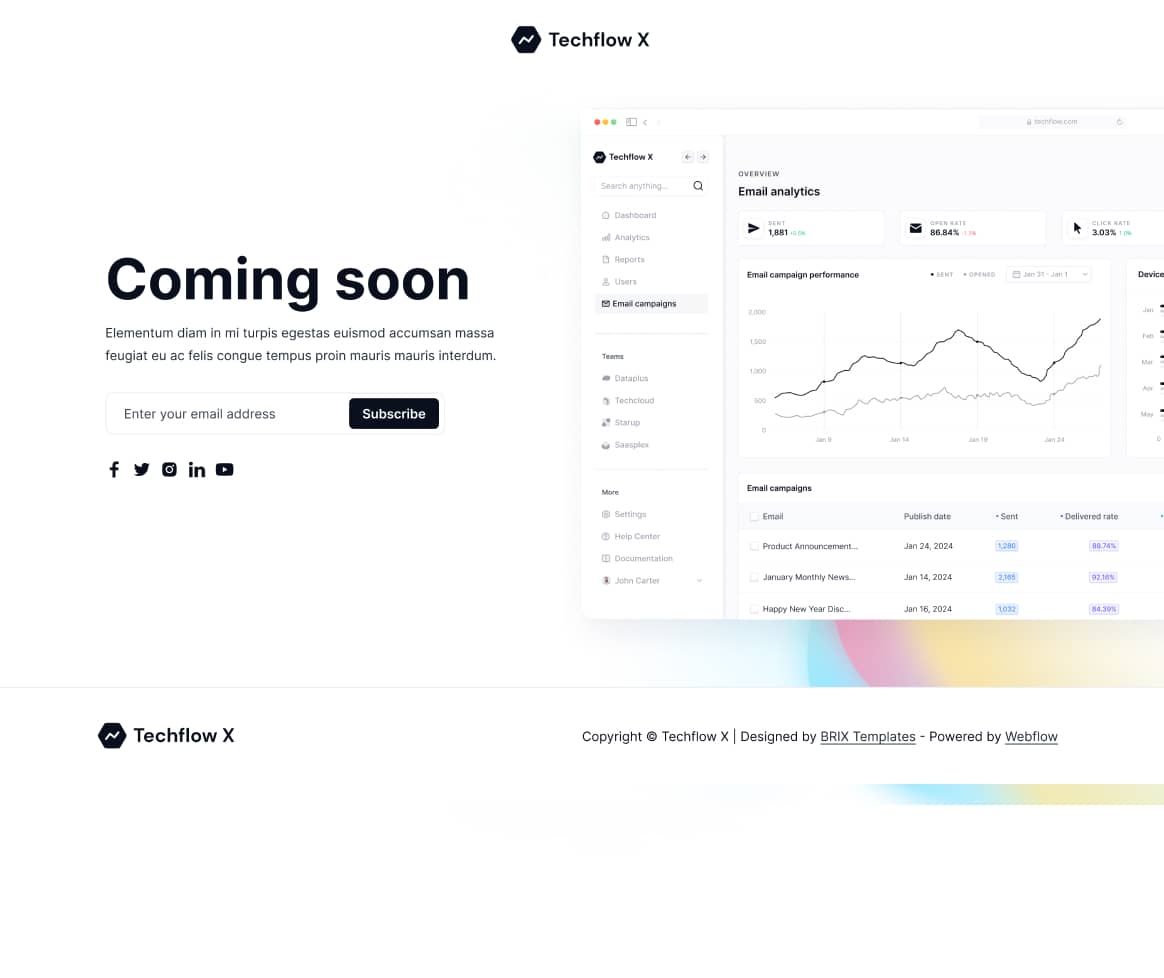 Techflow X - Coming Soon Page - Multi-Layout Saas Webflow Template