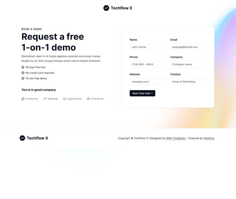Techflow X - Demo Page - Multi-Layout Saas Webflow Template