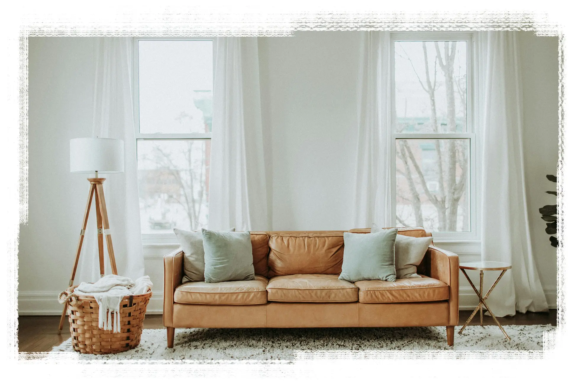 A clean, modern residence with muted pastel earth tones. 
