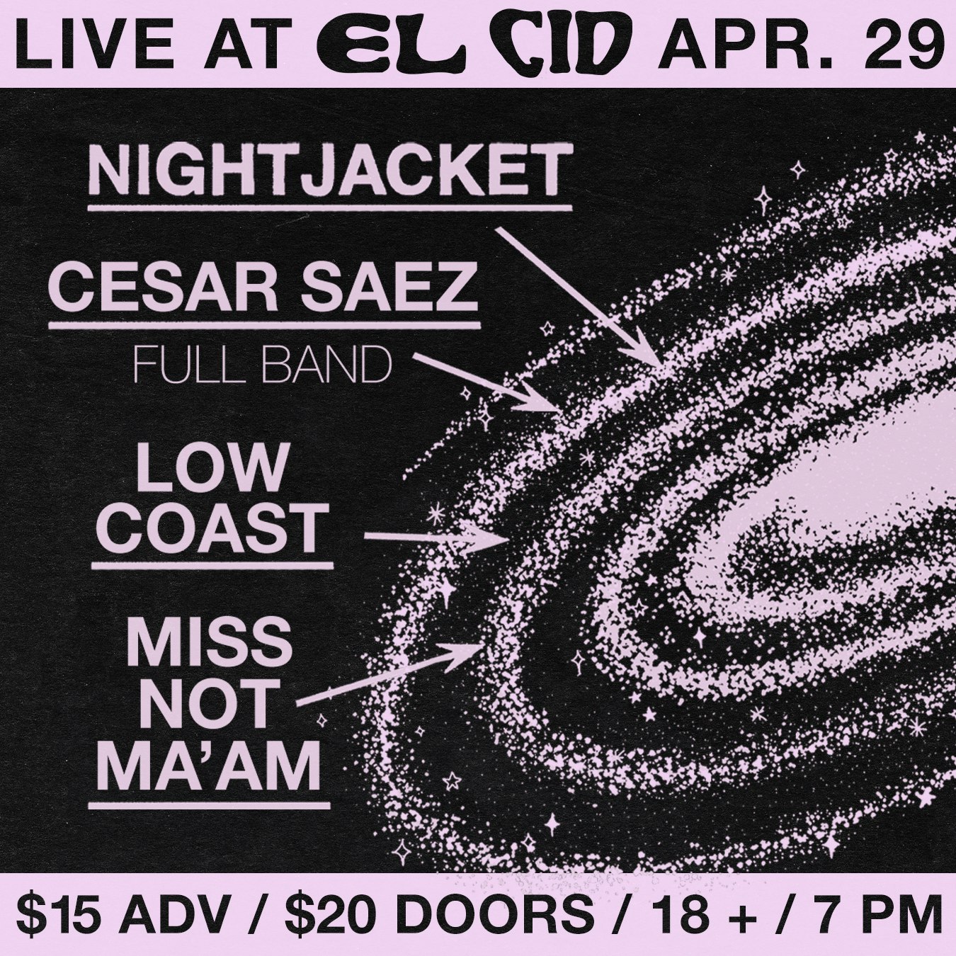 Nightjacket, Cesar Saez, Low Coast, Miss Not Ma'am