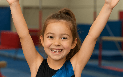 Young girl celebrating at cheer class