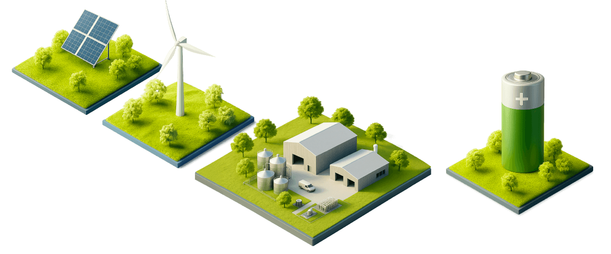 4 renders of different energy producers and users