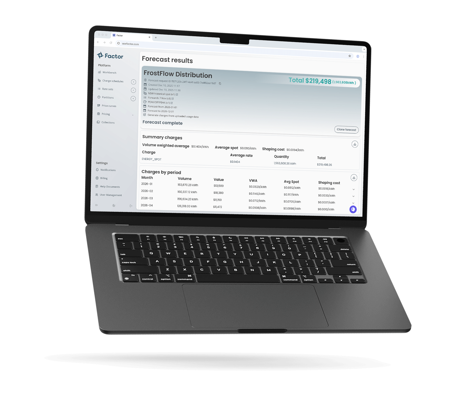 Open macbook pro with Factor Forecasting UI displayed on the screen