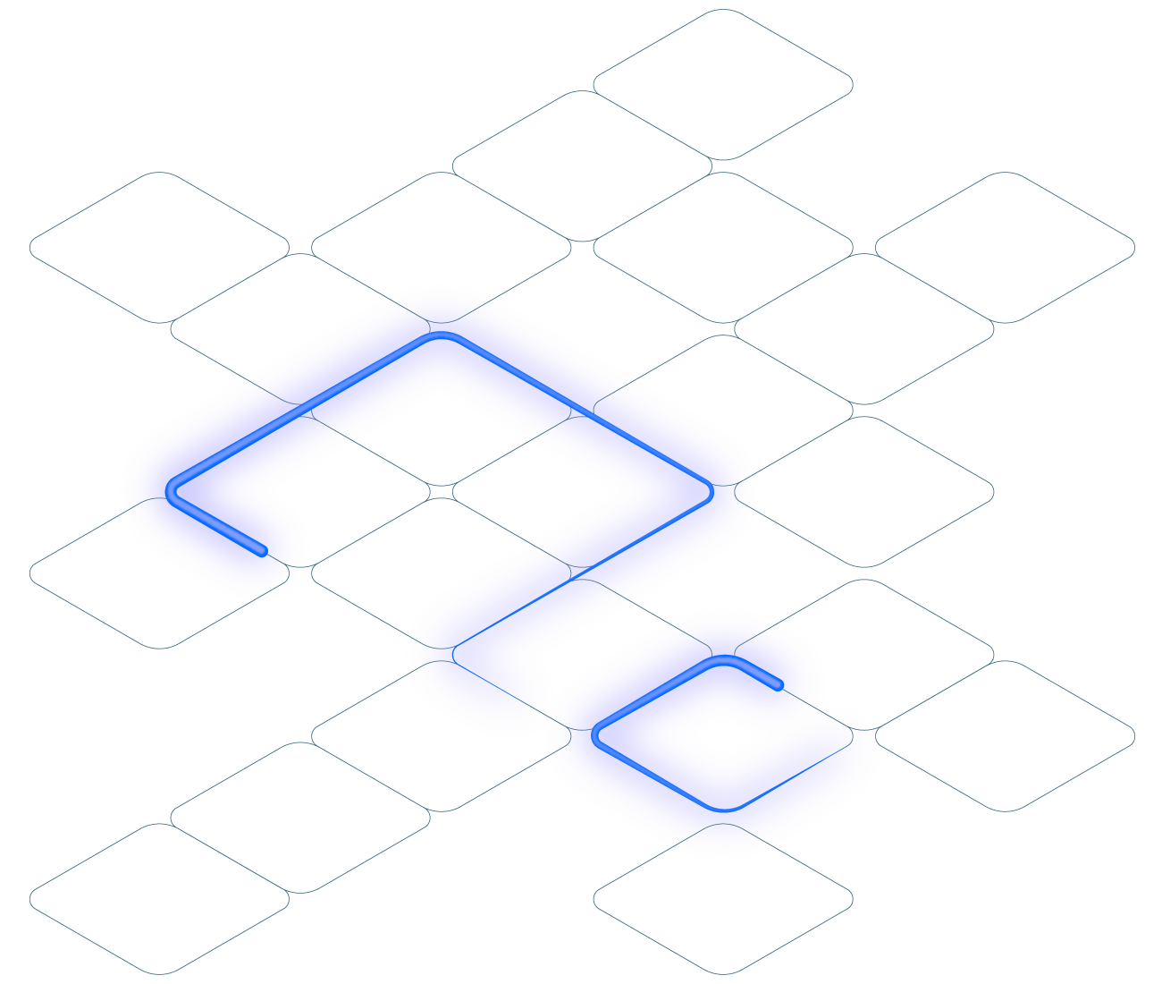 Graphic - isometric grid with a question mark stylised as a neon light following the grid pattern