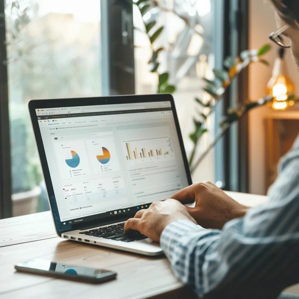 Digital marketing professional analyzing a Google Business Profile on a laptop, highlighting optimization strategies