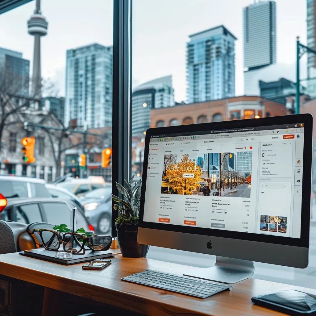 Close-up of a computer screen showing an optimized Google Business Profile for a Toronto business