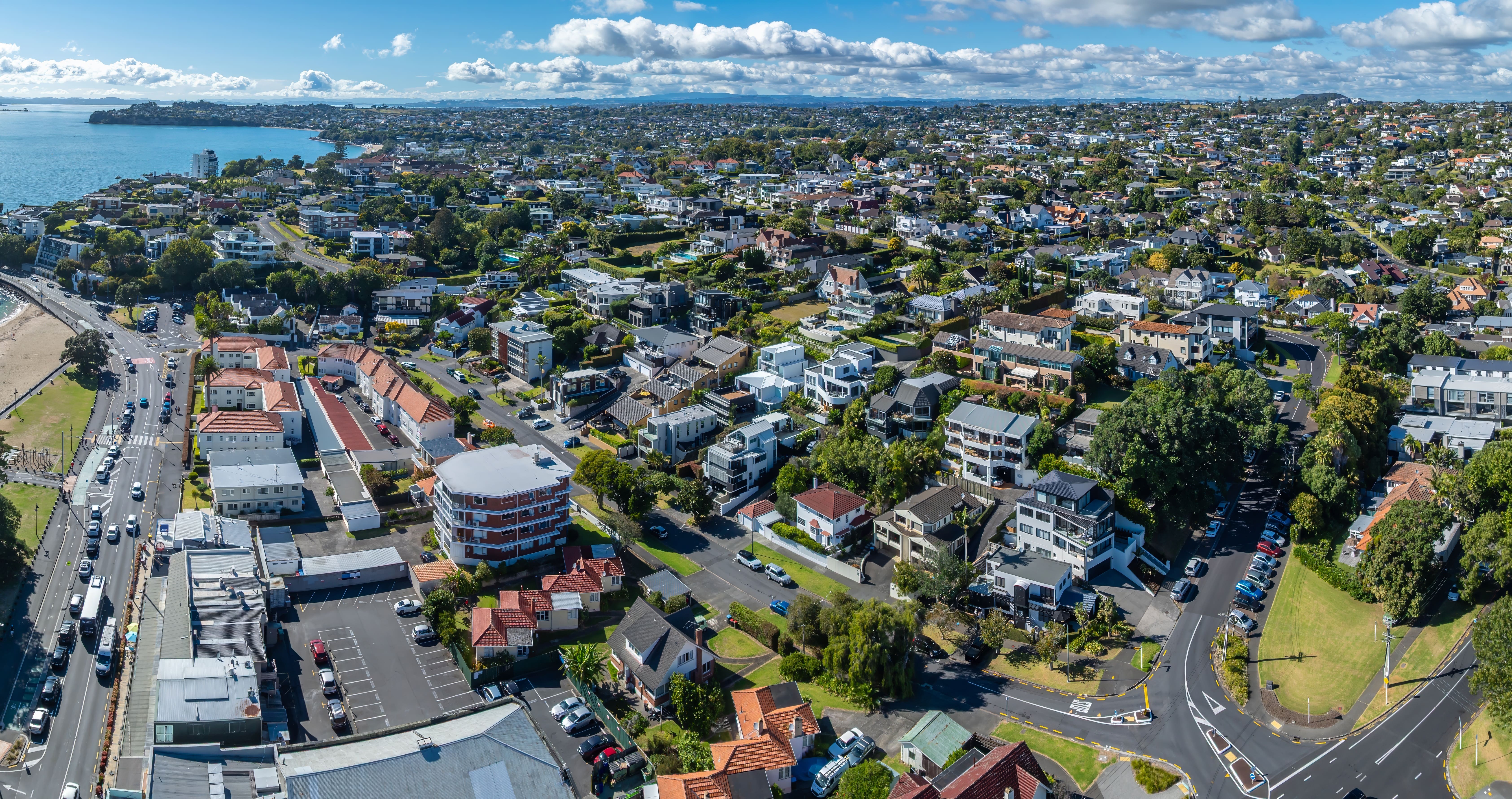 Birds eye view of houses in a town in New Zealand