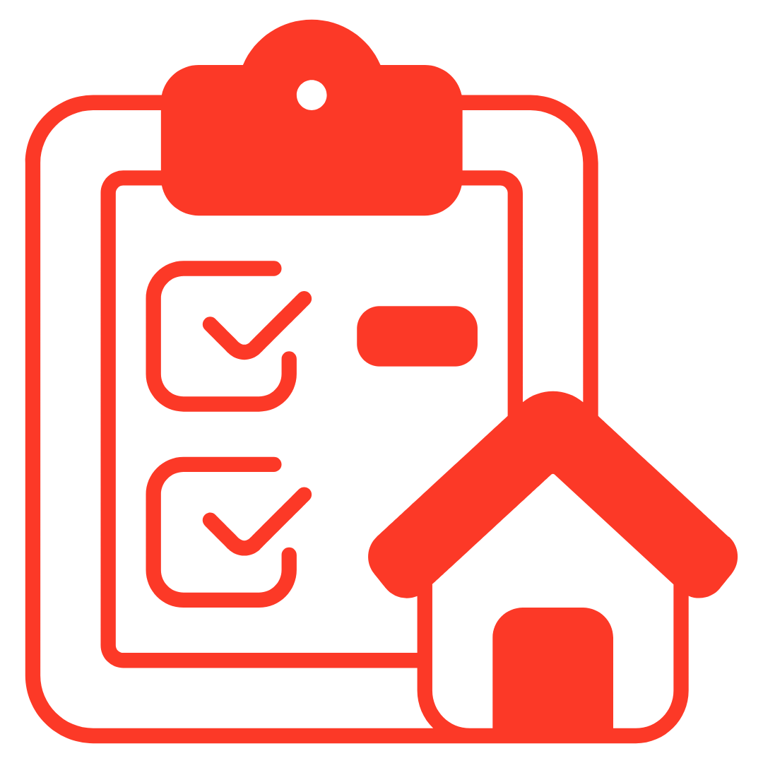 Red checklist with house icon