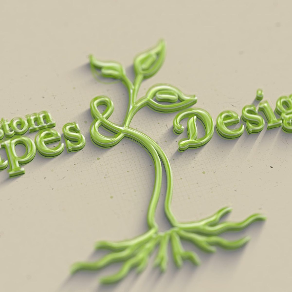 Animated Custom Scapes and Designs logo, a green sprouting plant growing through the wordmark
