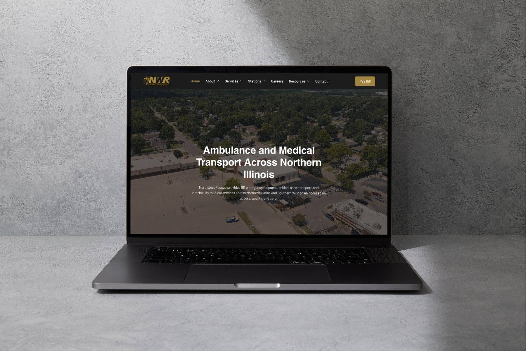 Northwest Rescue website homepage displayed on a laptop, designed by Identity Start.