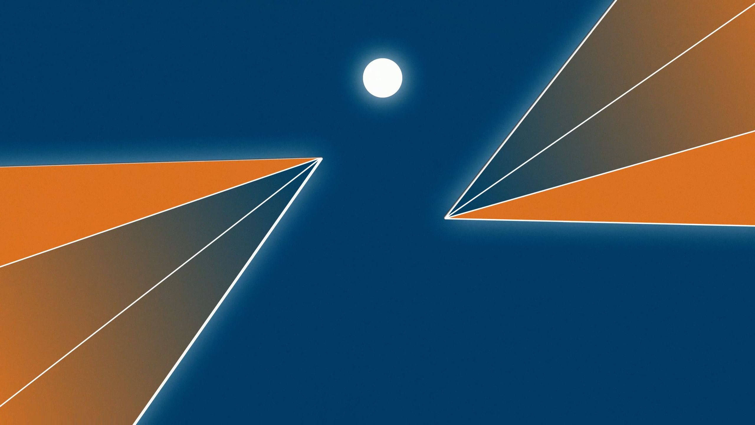 Navy and orange geometric motion graphic with glowing white lines, from an Identity Start animated intro