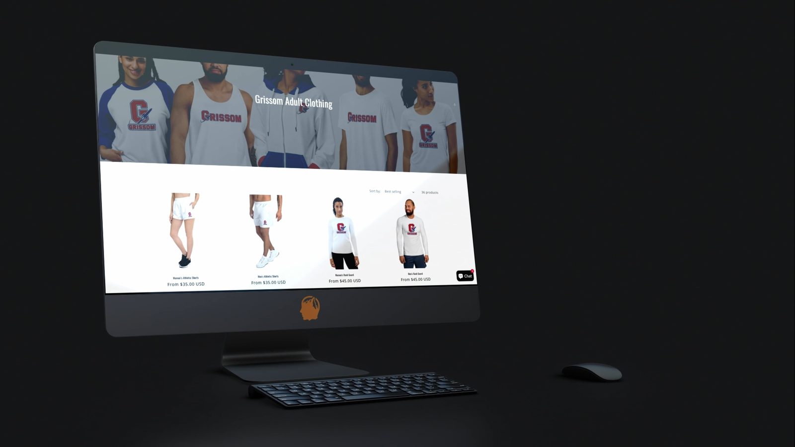 Grissom custom apparel online store shown on a desktop monitor, an ecommerce site designed by Identity Start
