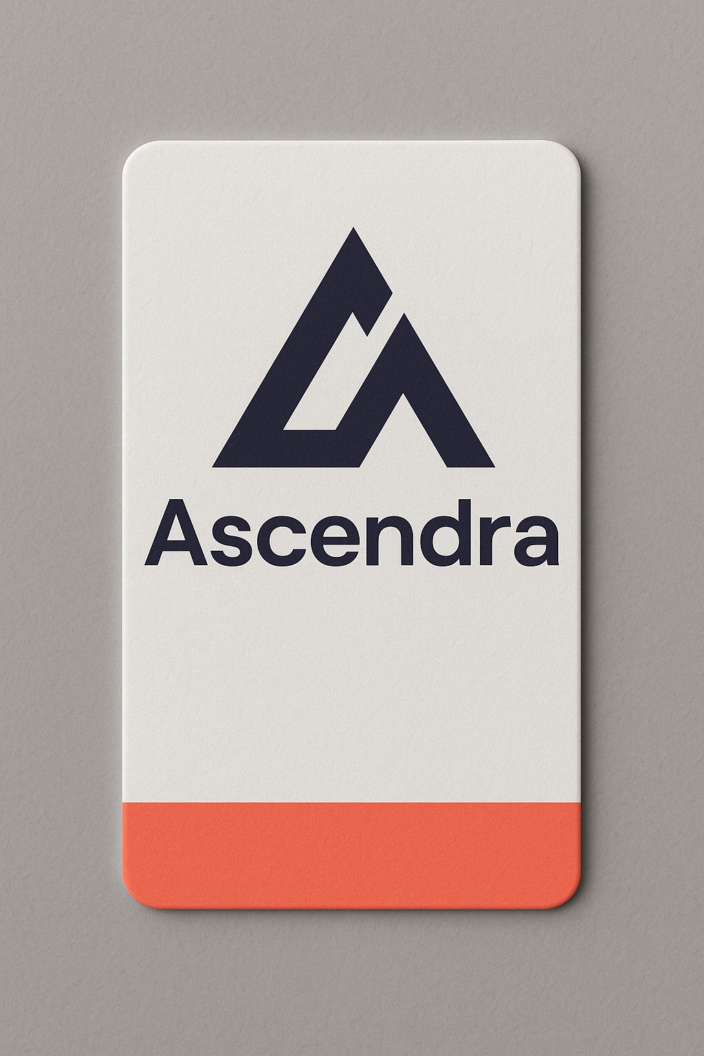 Finished Ascendra logo shown on a printed brand mockup