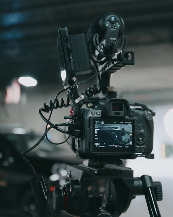 Camera rig with a top-mounted monitor ready to film on a Northwest Rescue set