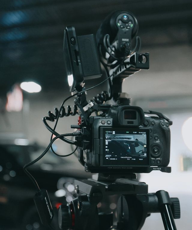 Camera rig with a top-mounted monitor ready to film on a Northwest Rescue set