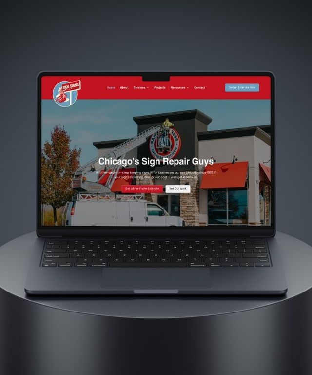 Rick Signs & Repairs website on a laptop, designed by Identity Start