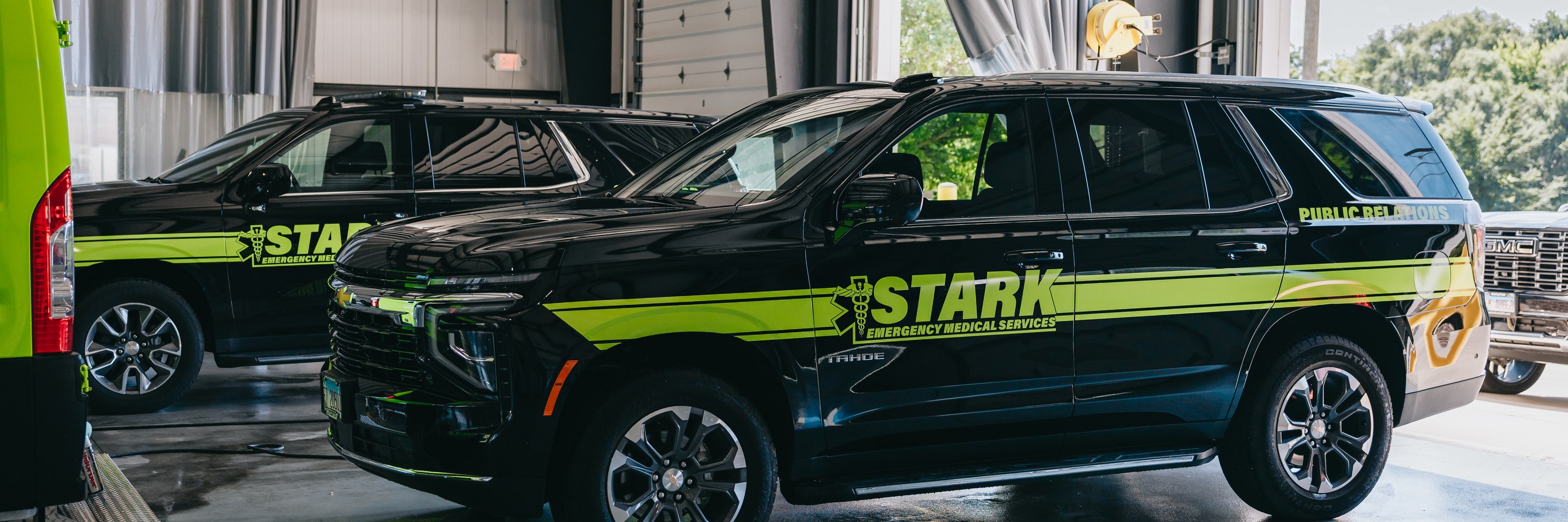 Stark County Ambulance supervisor Tahoe parked inside the station