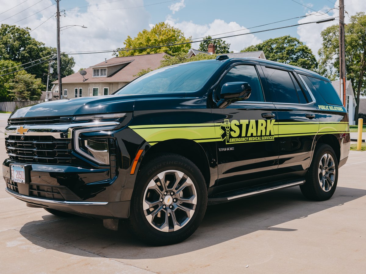 Stark County Ambulance black supervisor Tahoe with lime green striping