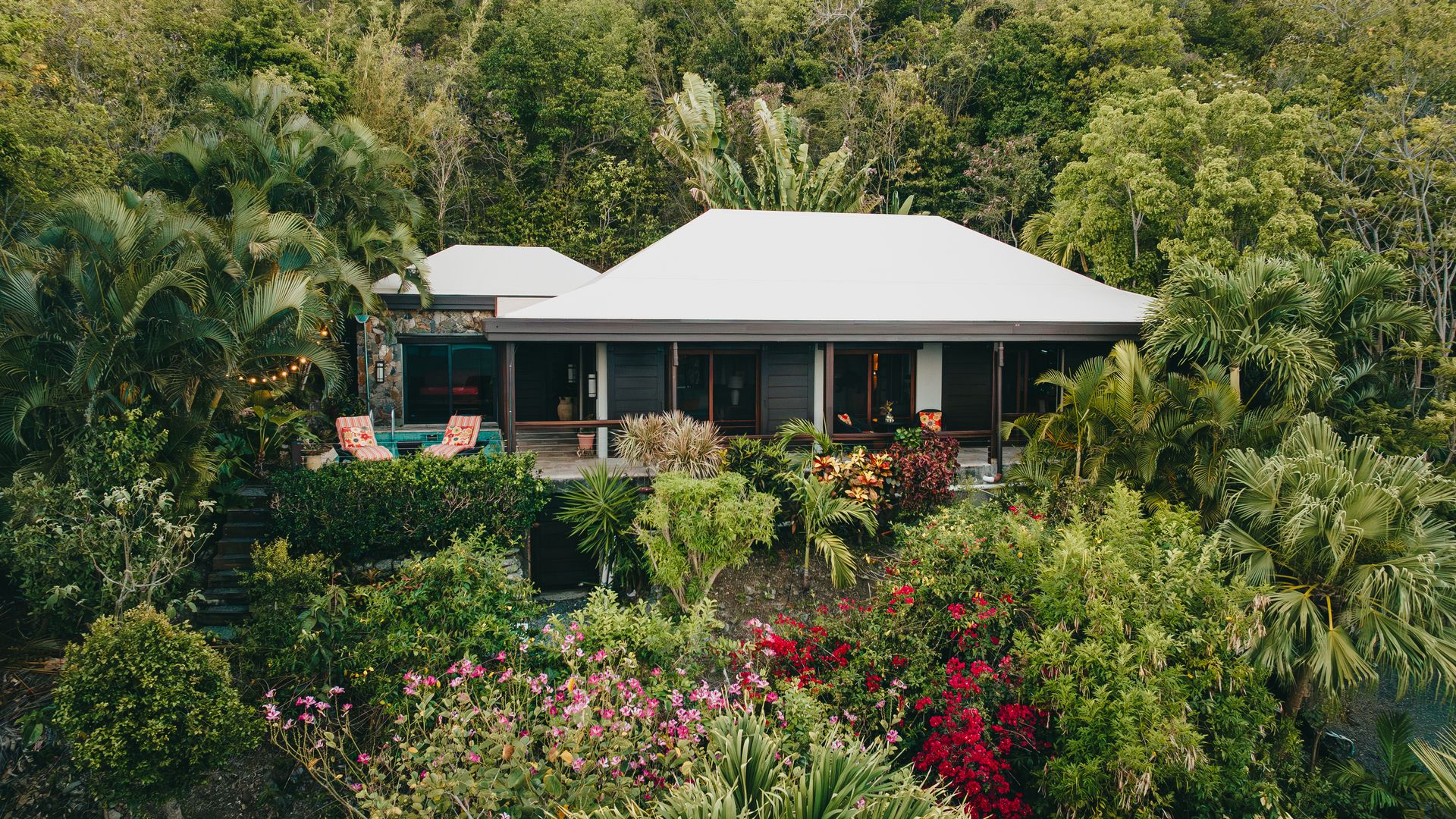 Aerial view of Moon Cottage villa in the Virgin Islands hillside