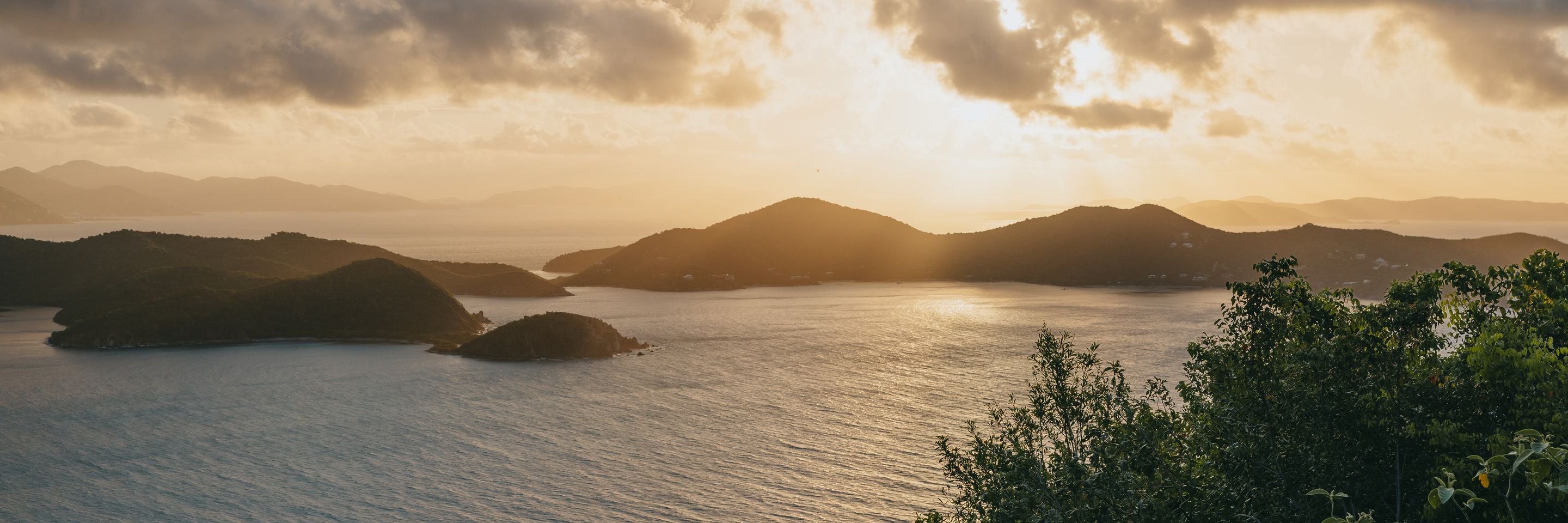 Golden sunset over the Virgin Islands from Moon Cottage