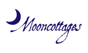 Mooncottages crescent moon script logo