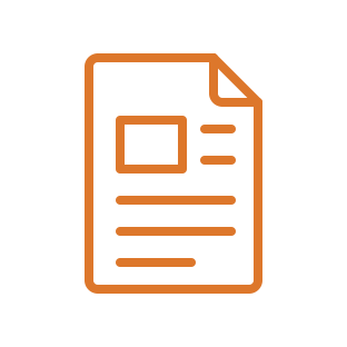 Orange line icon of an article page representing articles and guides.