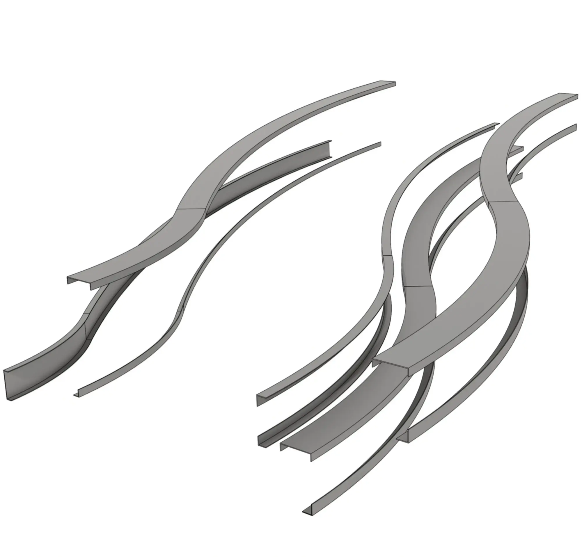 3D model of a curved metal framed soffit that has splined geometry control angles.